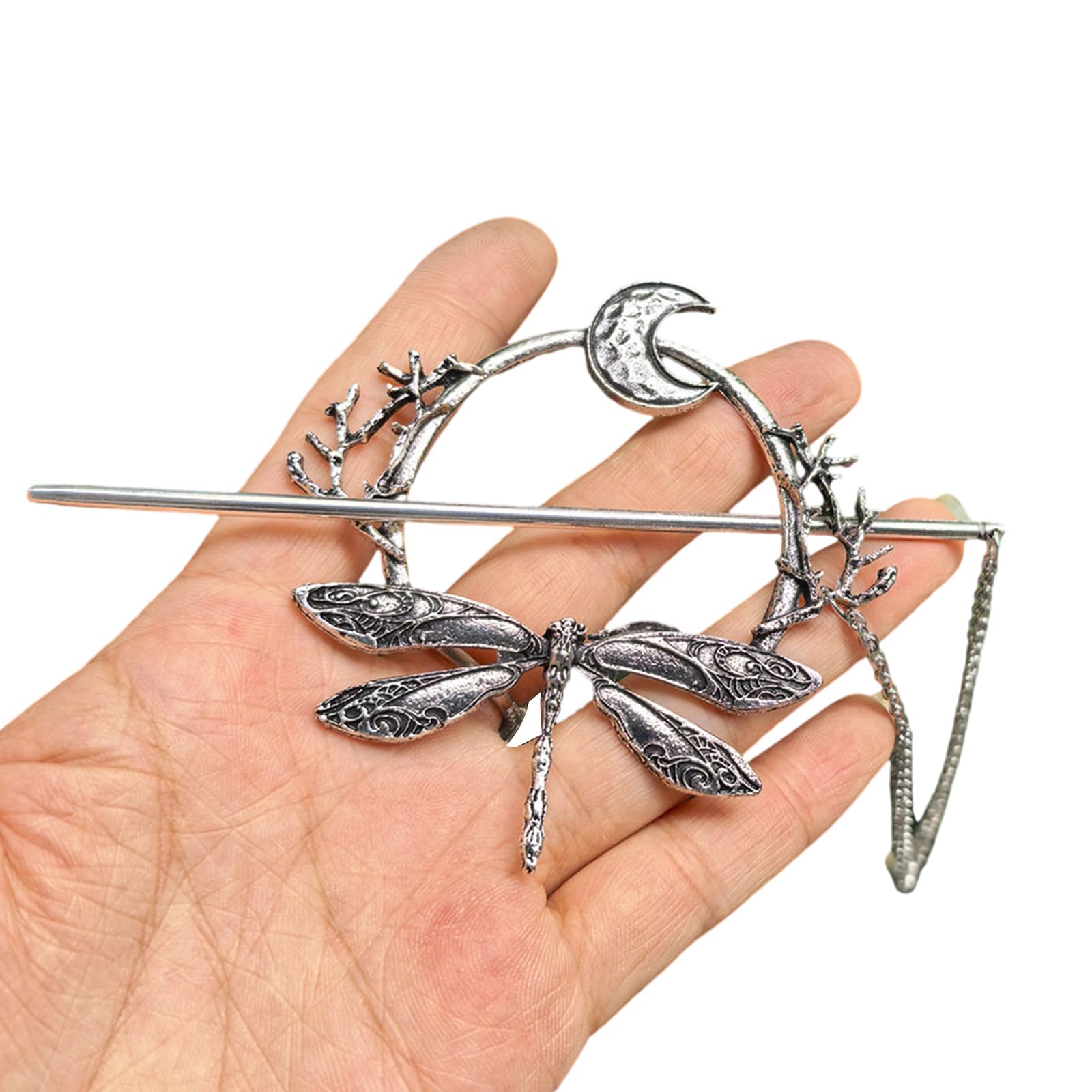 YUXITA Antique Silver Dragonflies Hairpin Metal Hair Styling Accessory Hair Stick For Women Elegant Updos Buns Secure