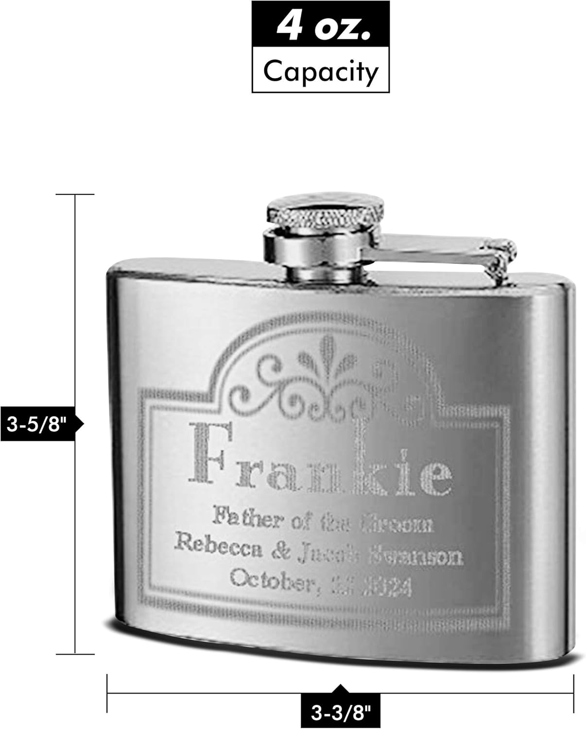 Top Shelf Flasks 4oz - Custom - 6 Pack Hip Flask - Custom Engraving - Screw-On Leak Proof Cap - Bachelorette Party Favors - Groomsmen Gifts - 6-PACK in Stainless Steel