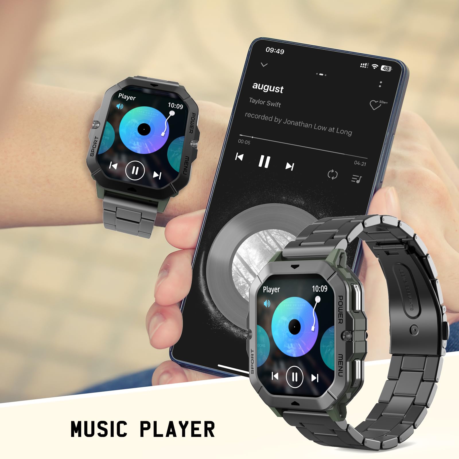 Smartwatch voor heren, 2,02 HD-touchscreen, 100 sportmodi, activiteitentracker met hartslag/SpO2/slaapmonitor/stappenteller, 1 ATM waterdicht voor iOS Android Bellen/oproepen beantwoorden