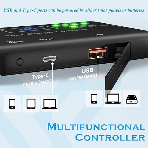 Miniatura 6 de Voltset Kit de cargador de panel solar Panel solar de 100 W 12 V con controlador de carga solar de 20 A, panel solar monocristalino para batería de