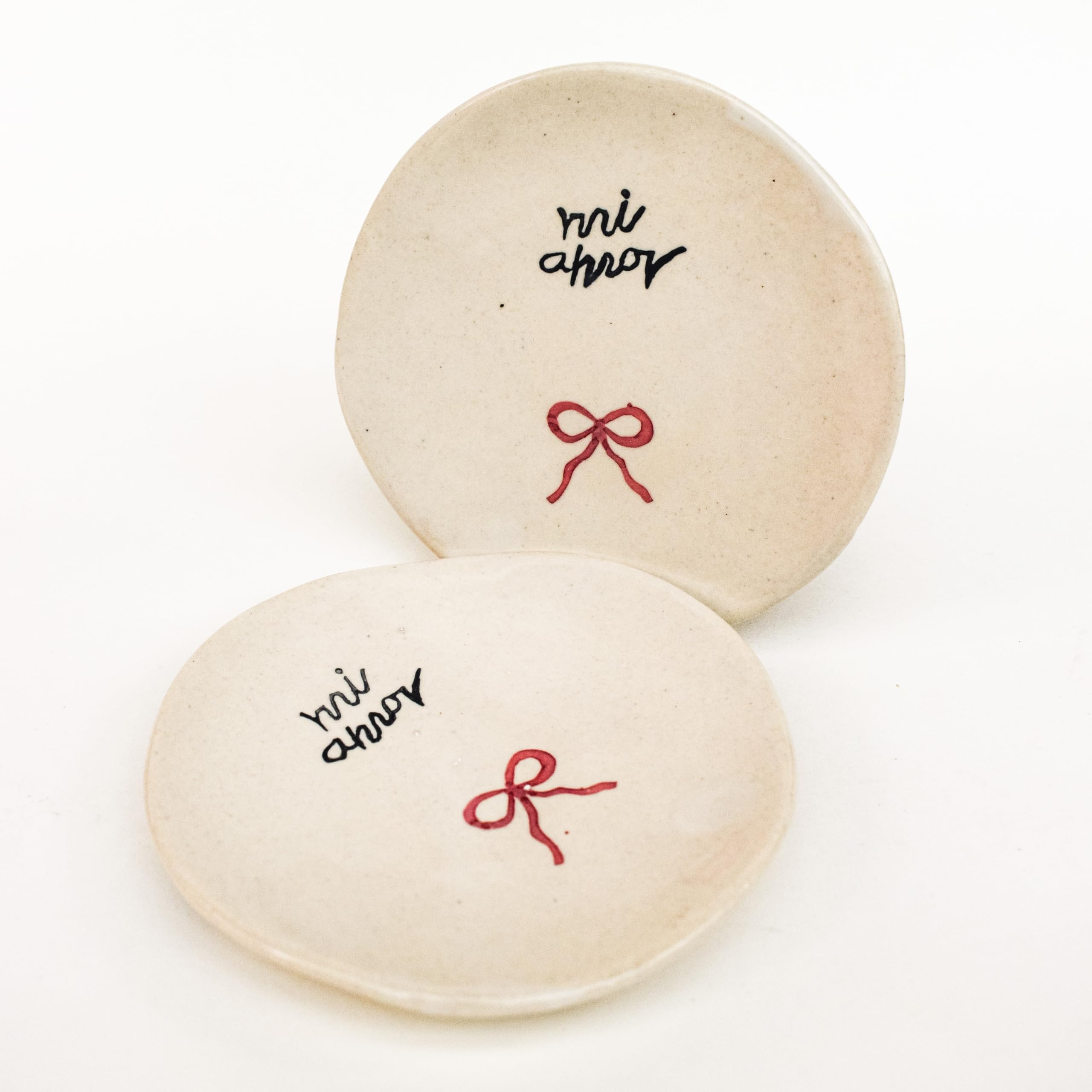 QSHI Studio - Handmade Ceramic Coasters Tea Coaster - Dining Table Decor Accessories - Coasters for Cups Set of 2 - Durable and Long-Lasting - Mi Amor (Set of 2)