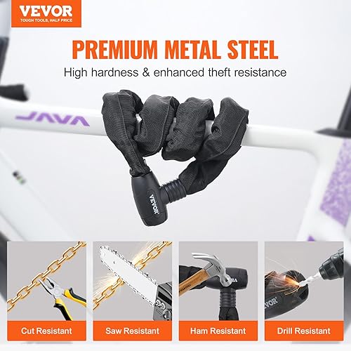 Miniatura 2 de VEVOR Candado de cadena para bicicleta, 5.91 pies con combinación de cadena de bicicleta con 4 llaves, cerraduras de bicicleta antirrobo de alta