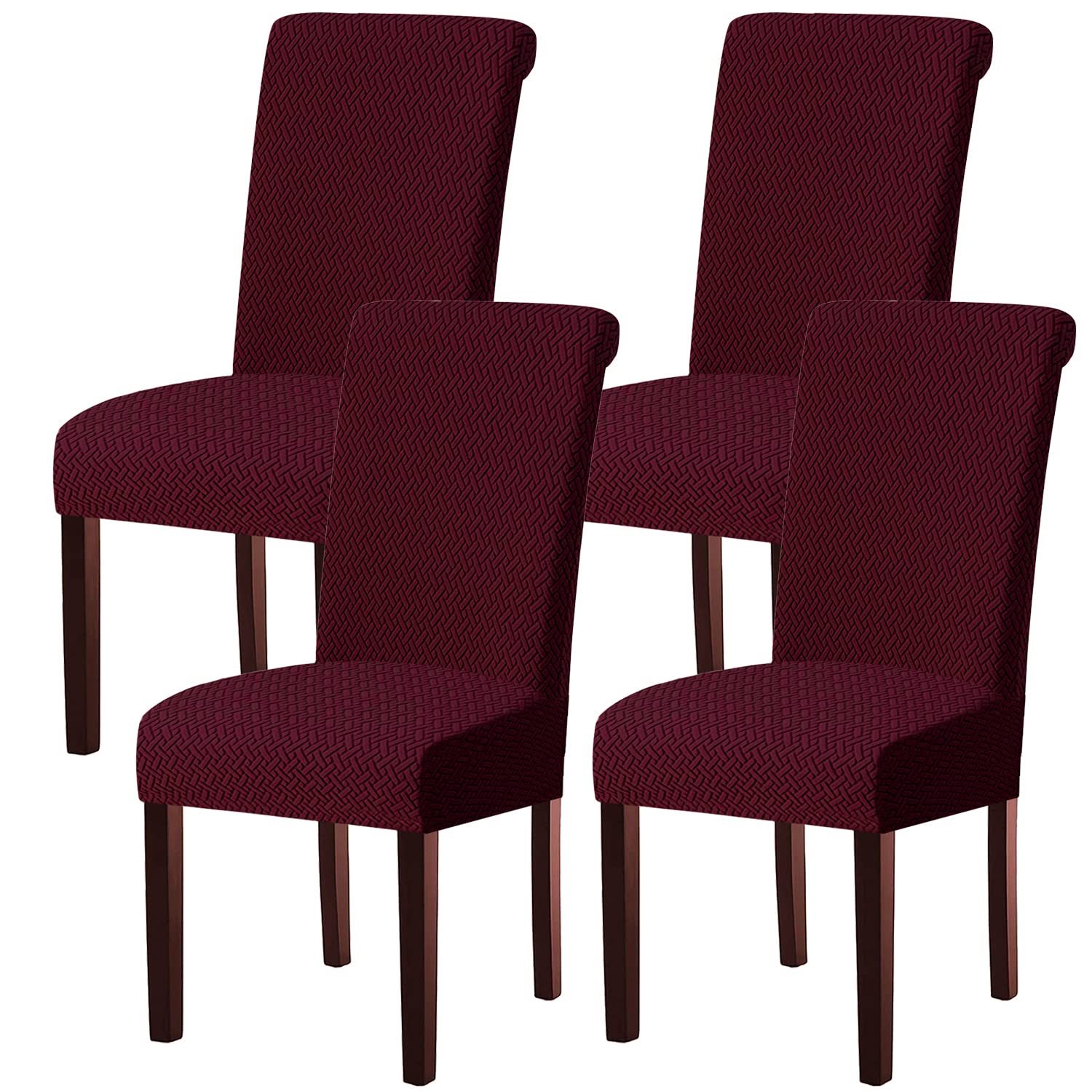 Keluina Wine Red Stretch Lattice Waterproof Chair Covers 4Pcs For Dining