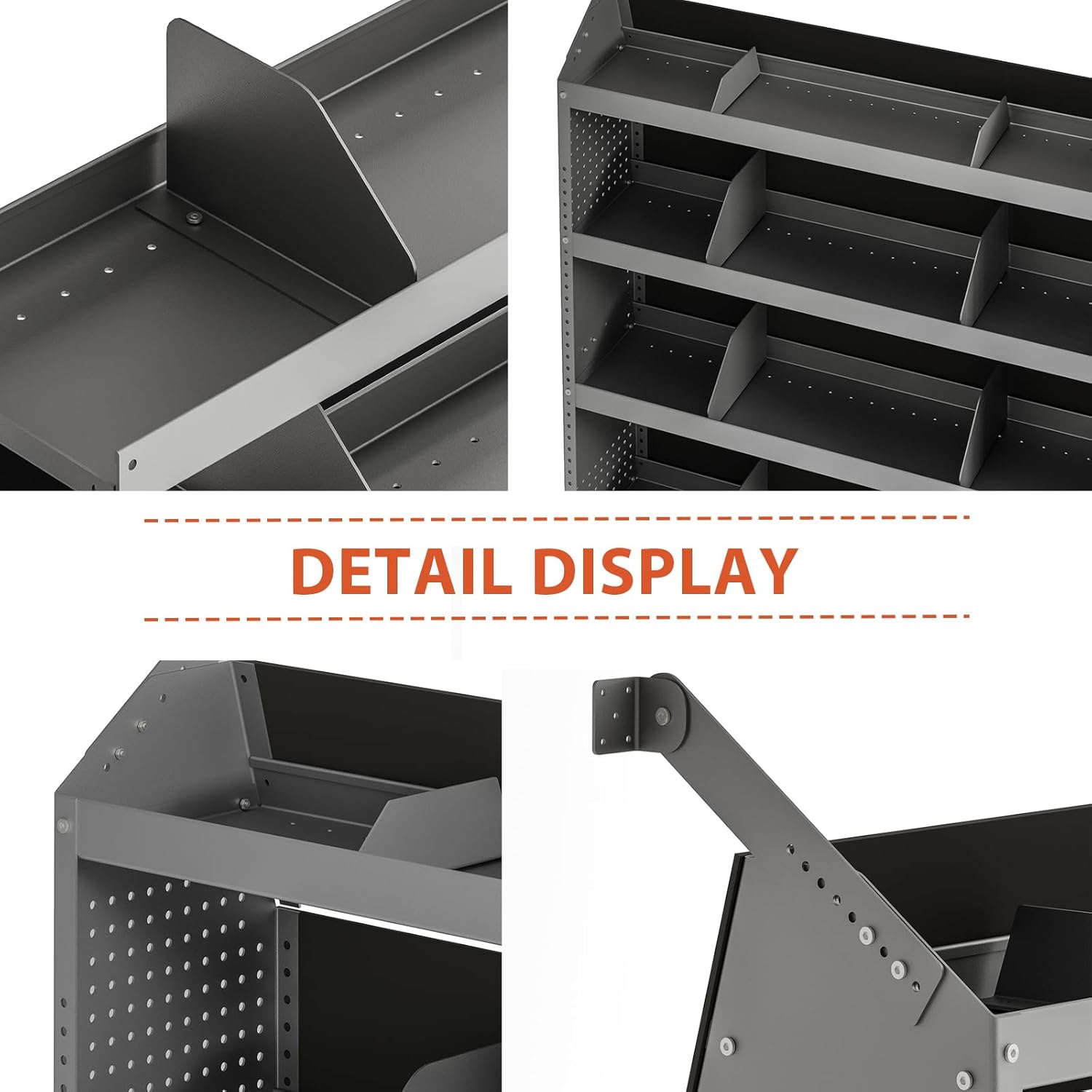 Yunphia 52" W × 60" H × 13" D Cargo Van Shelving Storage System Fit for Fits Ford Transit, NV, Promaster & Sprinter | 4 Adjustable Shelves with 8 Dividers | Includes 10 Hooks