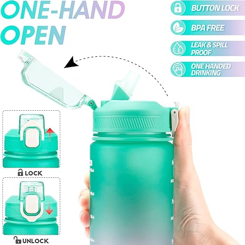 Miniatura 3 de Botella de agua motivacional con marcador de tiempo, botellas de agua de 32 onzas con tiempos para beber, a prueba de fugas y sin BPA, botella de