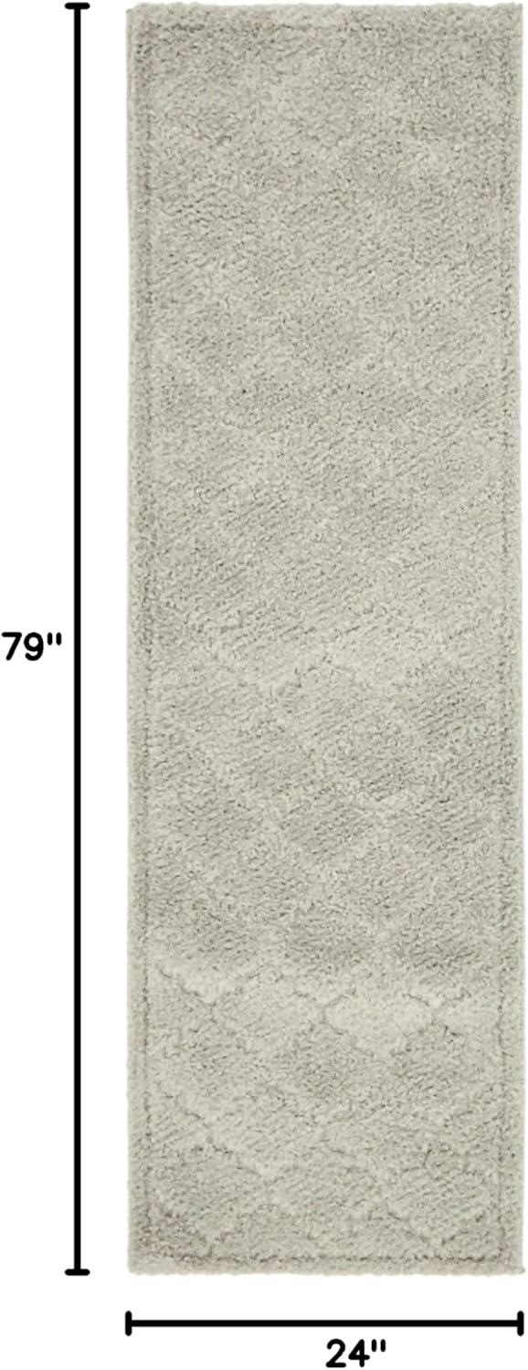Unique Loom Trellis Shag Collection Plush Geometric Modern Moroccan Lattice Gray Runner Rug (2' x 7')