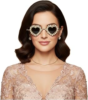 Vuezen Elegant Heart-Shaped Metal Sunglasses with Diamond Rhinestones for Wedding and Bridal Premium Design Price In India