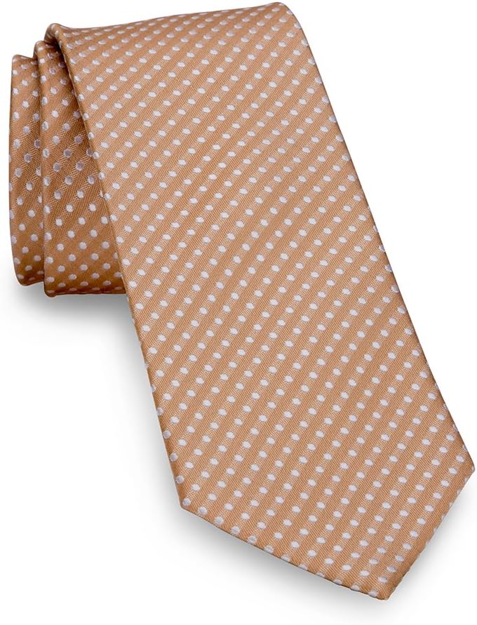 Gold Silk Mens Tie Necktie Modern Medium 2.5 Inch Width White Dots