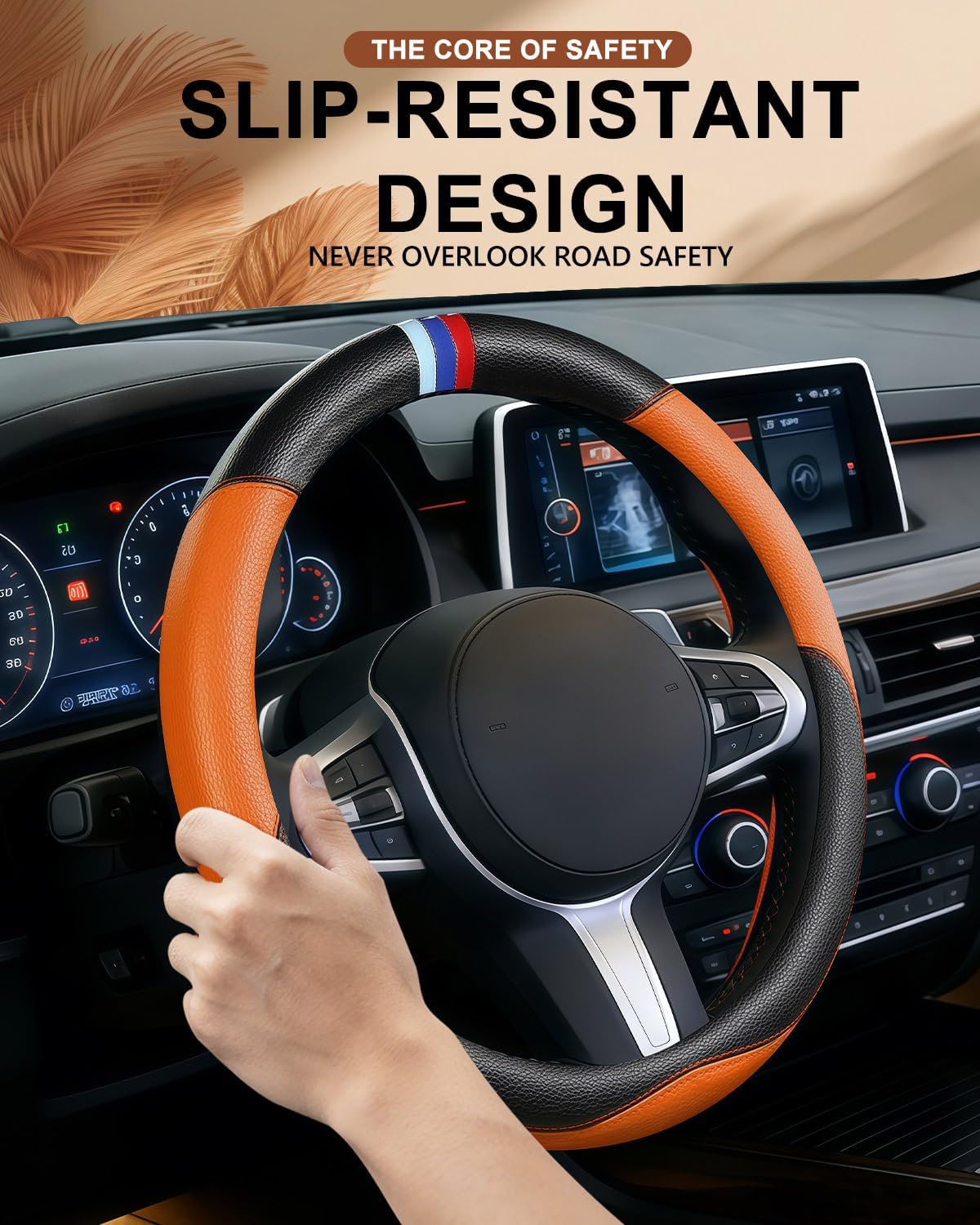 Steering Wheel Cover Customized Fit for BMW X1 X2 X3 X4 X5 X6 X7, i3 i4 i5 535i 740Li 335i, M3 M4 M5, Z1 Z3 Z4 Z5 (Orange)