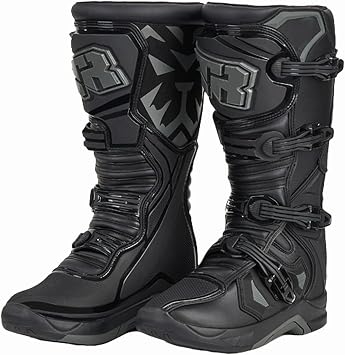 Men Motocross Dirtbike Boots Waterproof Non Slip Breathable Real Leather Enduro Adventure Motorcycle Boots with Air Mesh Insole for Off Road Racing,Black-Orange-41