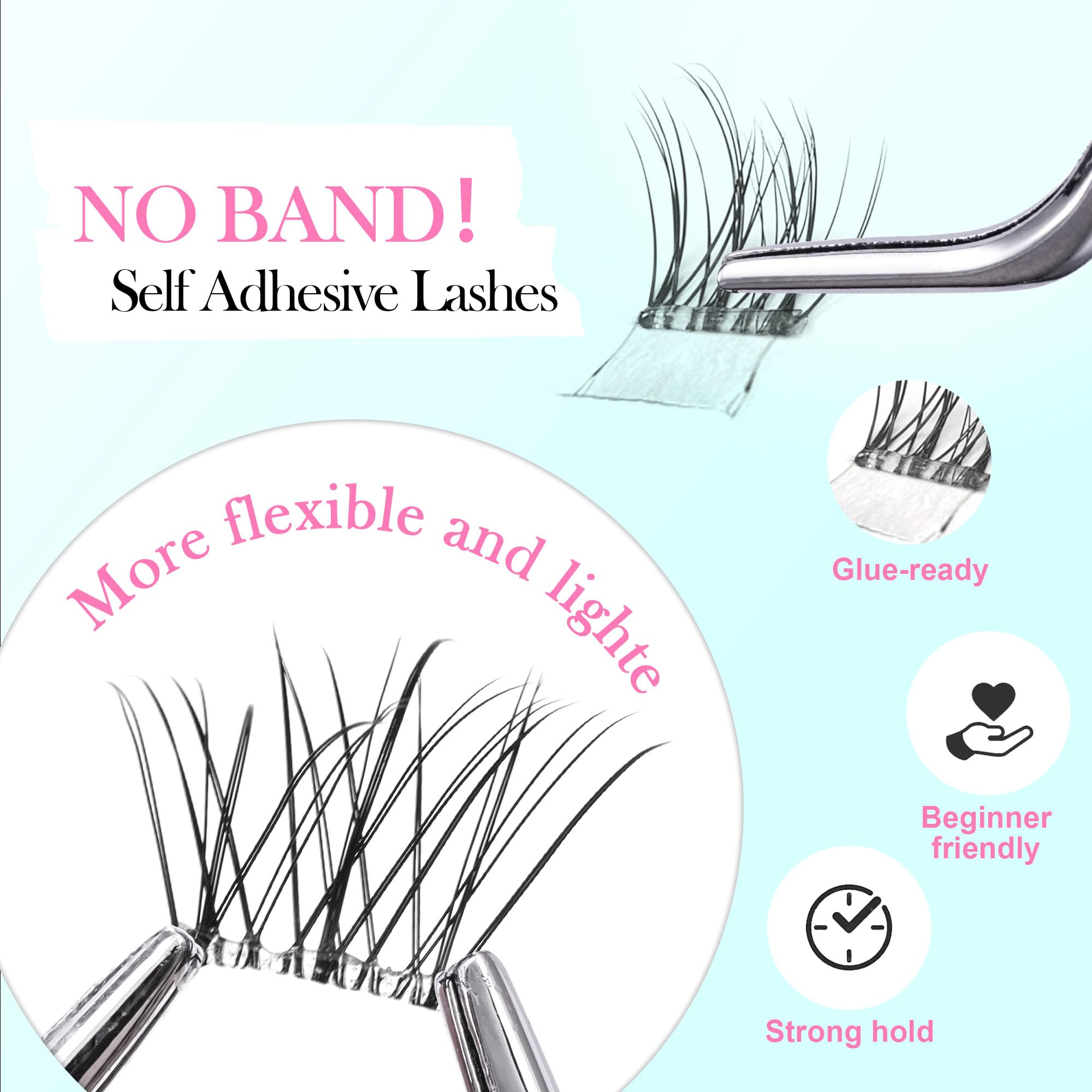 GAQQI Self Adhesive Eyelashes Clusters, No Glue Lash Clusters 10-16mm Wispy & Natural Cluster Lashes, No Band Press On Lashes, More Comfortable & Stronger Hold (Lace）