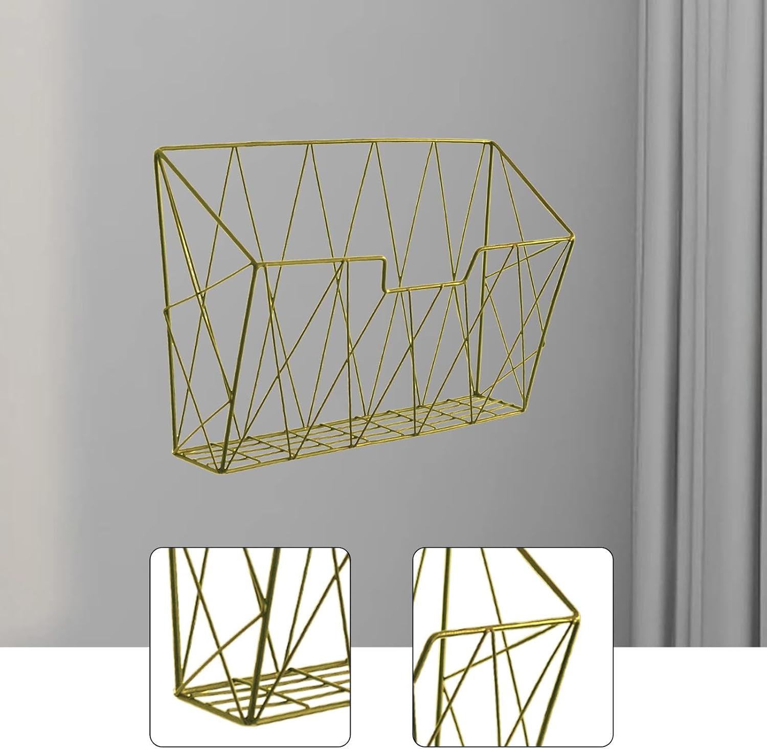 Hanging Wall File Holder Magazine Rack Multipurpose Decorative Storage Mail Organizer for Books, Letters, Papers, Folders, Gold