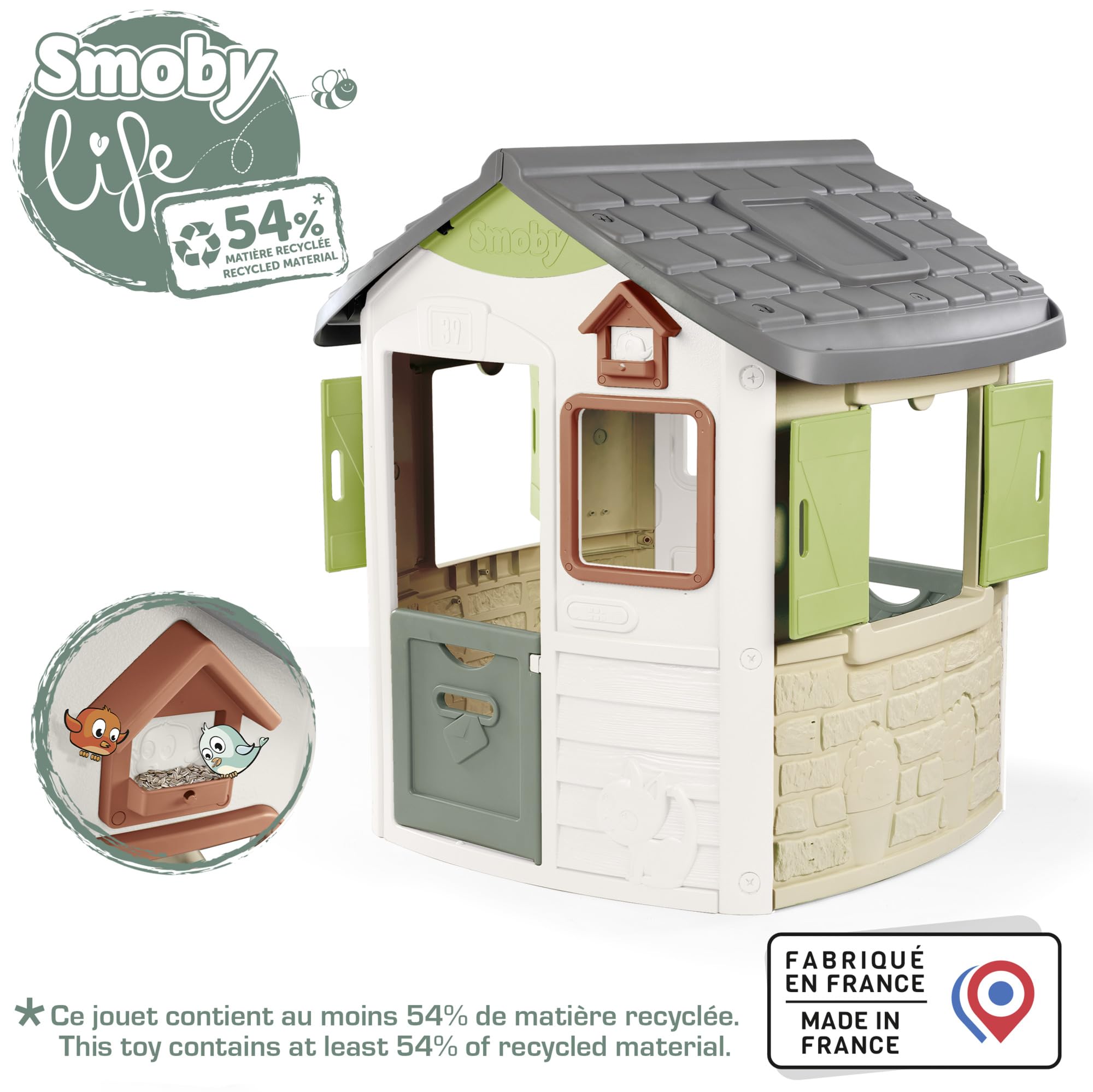 Smoby Life - Casetta Jura Lodge, misure 115 x 123 x 132 cm, con il 54% di plastica riciclata, dai 2 anni, 7600810504