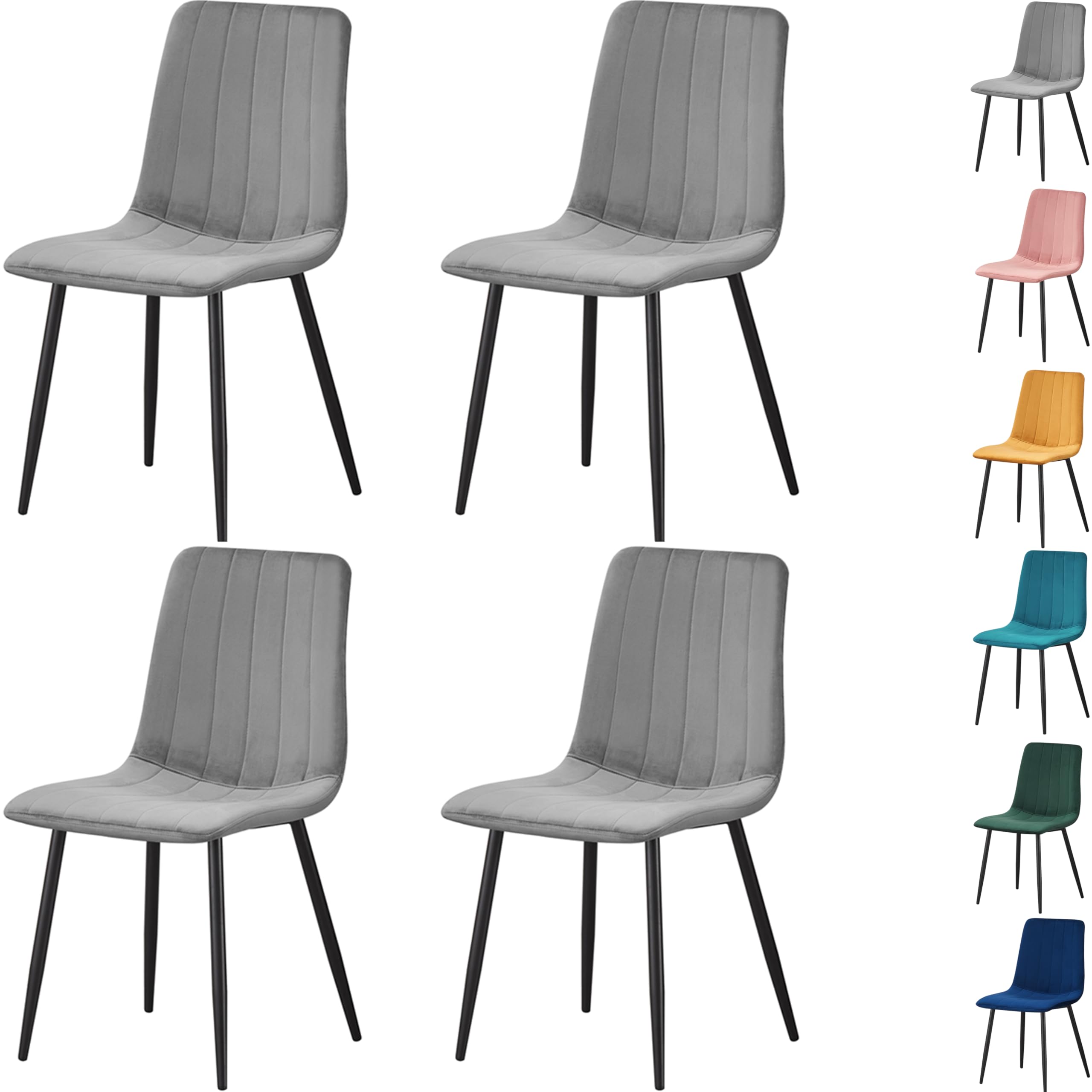 MOF Home Modern Velvet Dining Chairs, Set of 4, Velvet Tufted Upholstered Kitchen Chairs with Metal Legs, Multi-Color (STRIPE PATTERN, GREY)