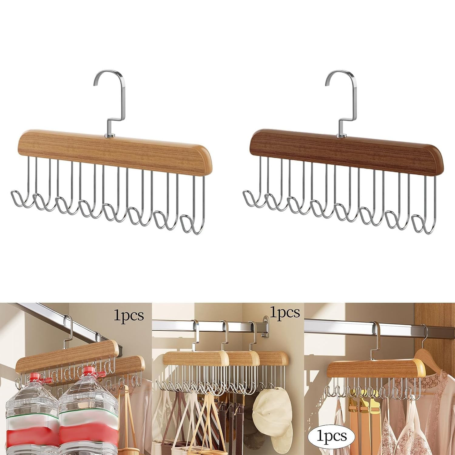 NIRVIGHNAM Wooden Hanger - Multipurpose Adjustable 8 Hooks Closet