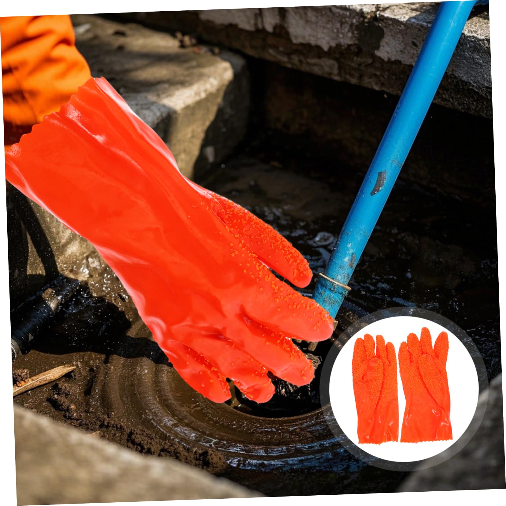 POPETPOP 6 Pares de Guantes para Limpieza de Tuberías Resistentes Abrasión, Impermeables de Goma para Uso Industrial y Sistemas de Drenaje Comercial