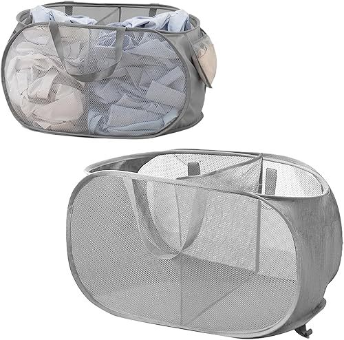GoodSing Cestas plegables para la ropa sucia, 2 compartimentos, cesta de almacenamiento de ropa plegable con asas, cesta desplegable duradera para