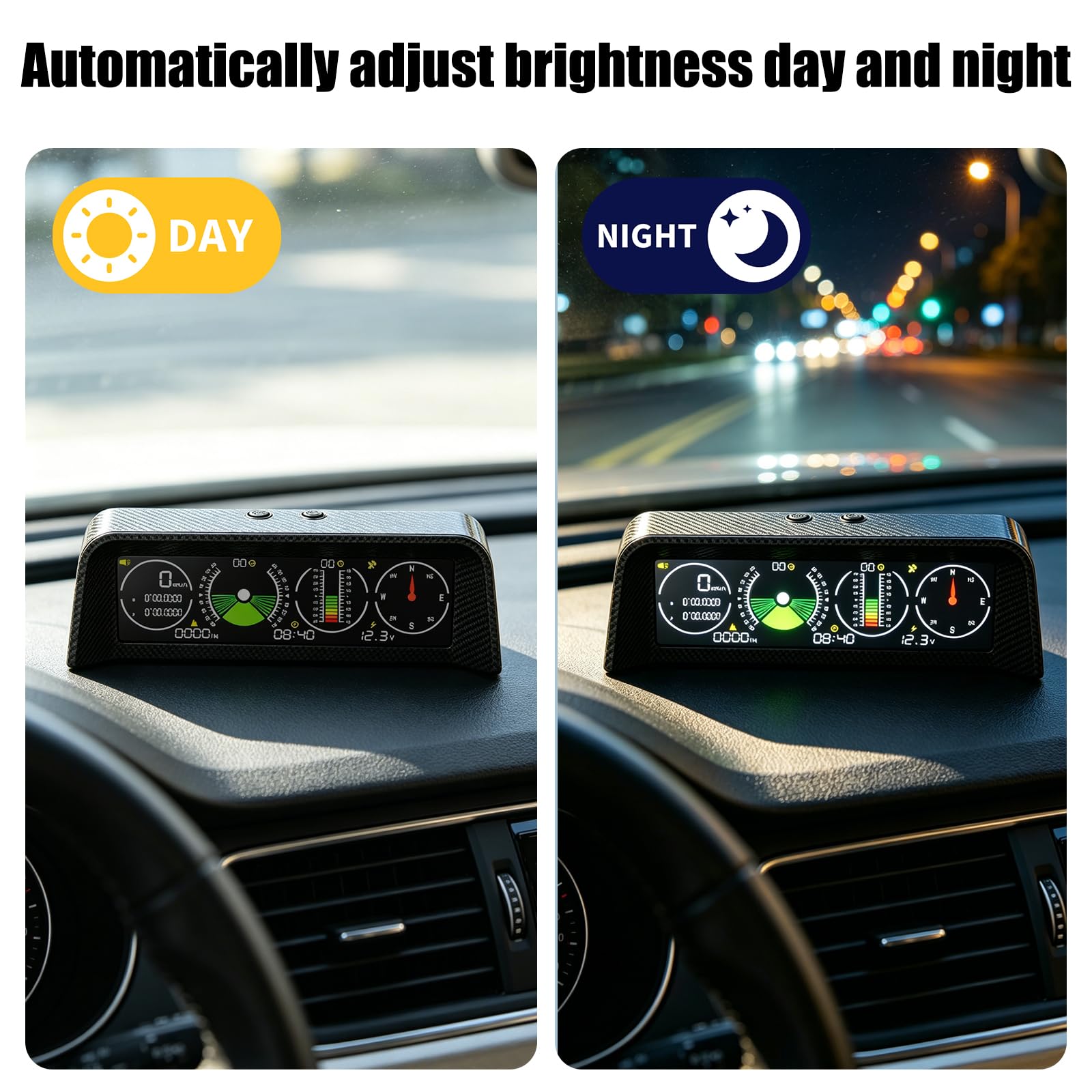 Inclinometro 4x4, Inclinometro Digitale Fuoristrada, Tachimetro Universale per Auto, Head Up Display Auto GPS HUD Con Bussola, Spina accendisigari