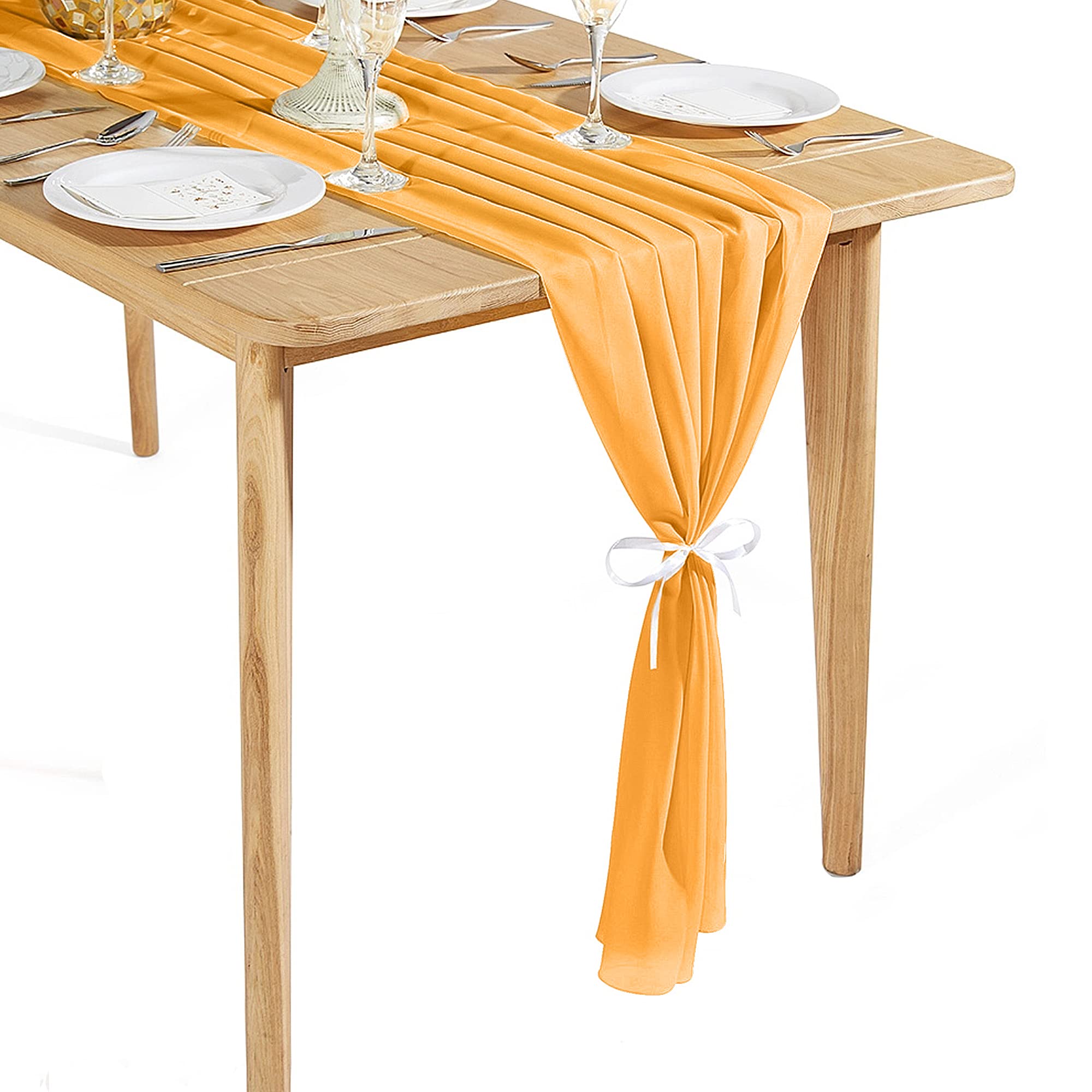 Time To Sparkle #14 Gold 5Pcs 10Ft Chiffon Table Runner Wedding Decor 28X120 Inches Gauze Table Runner Rustic Sheer Table Decor For Romantic Bridal Shower Baby Shower Birthday Party Gold