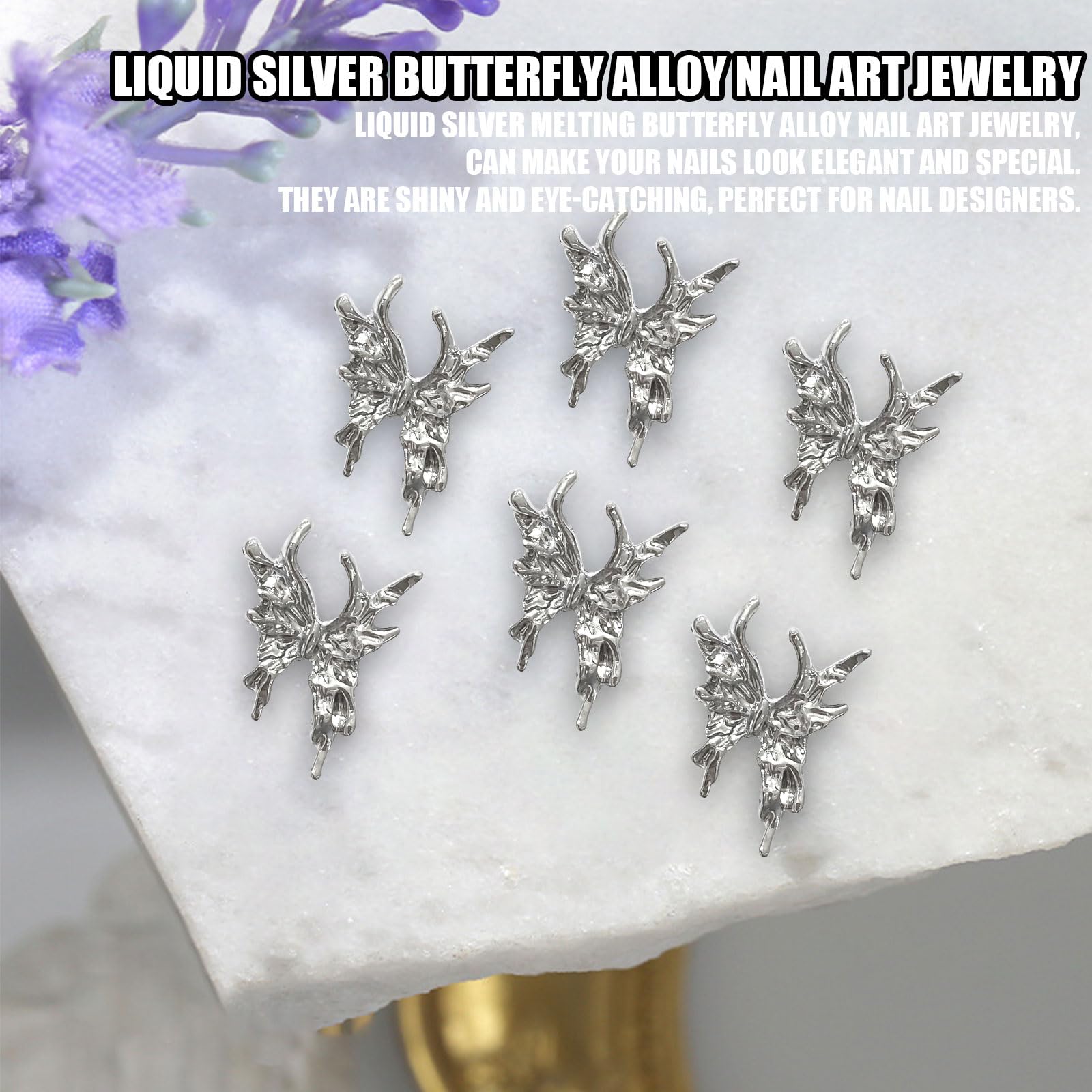 20 Stück Schmetterling Nagelcharms Aus Metall – Mit Strass, Silberfarben, Für Nagelkunst & DIY Dekoration