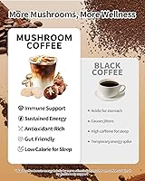 Vista 6 de Mushroom Coffee portátil 32 barras, café instantáneo orgánico en polvo con 6 hongos adaptogénicos (melena de león, reishi, cordyceps y más), aumenta