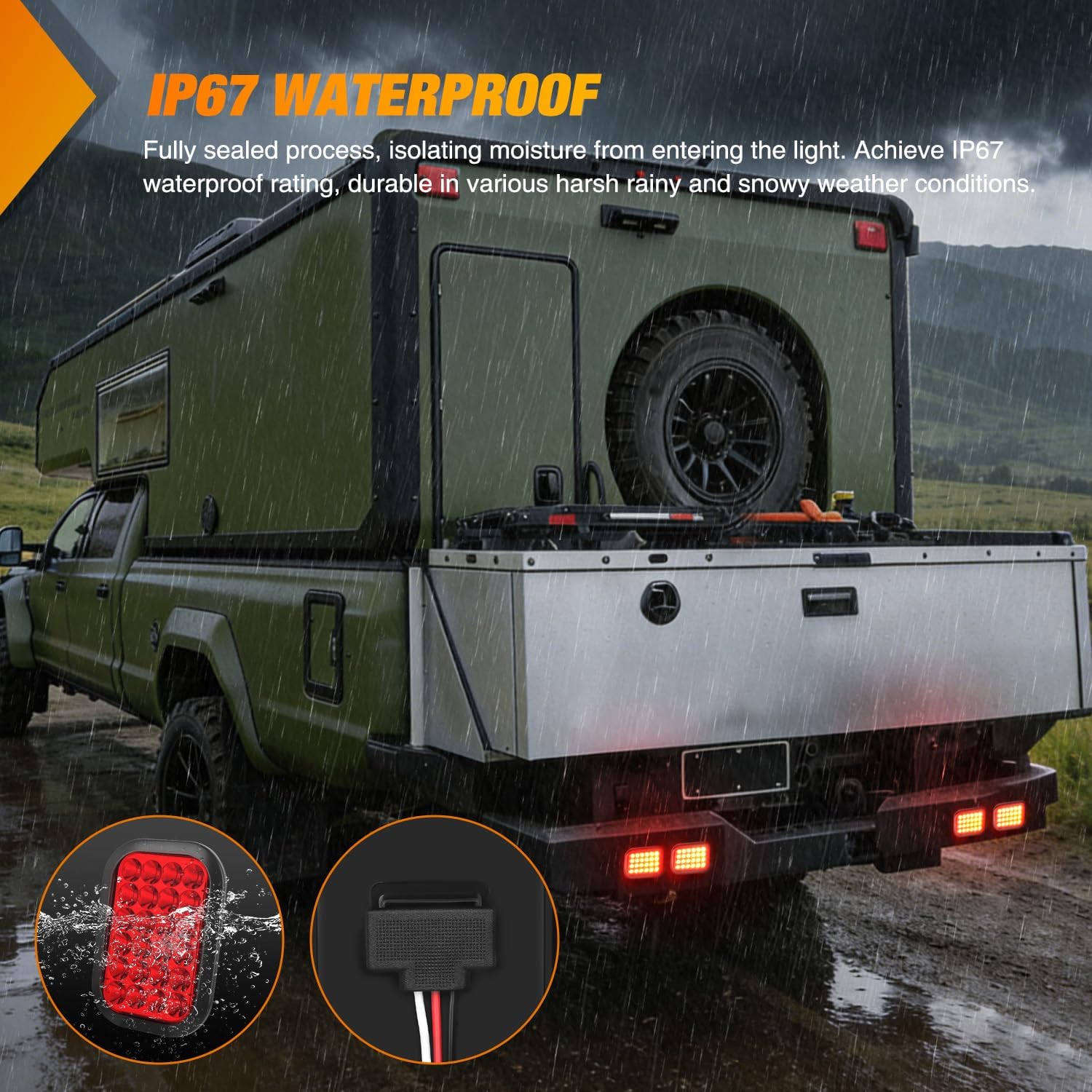 Nilight 5” X 3” Rectangular Trailer Tail Light 4 PCS Red 24 LED Stop Brake Turn Marker Lights w/Flush Mount Grommets Plugs IP67 Waterproof for 12V Truck ATV UTV Bus RV Camper