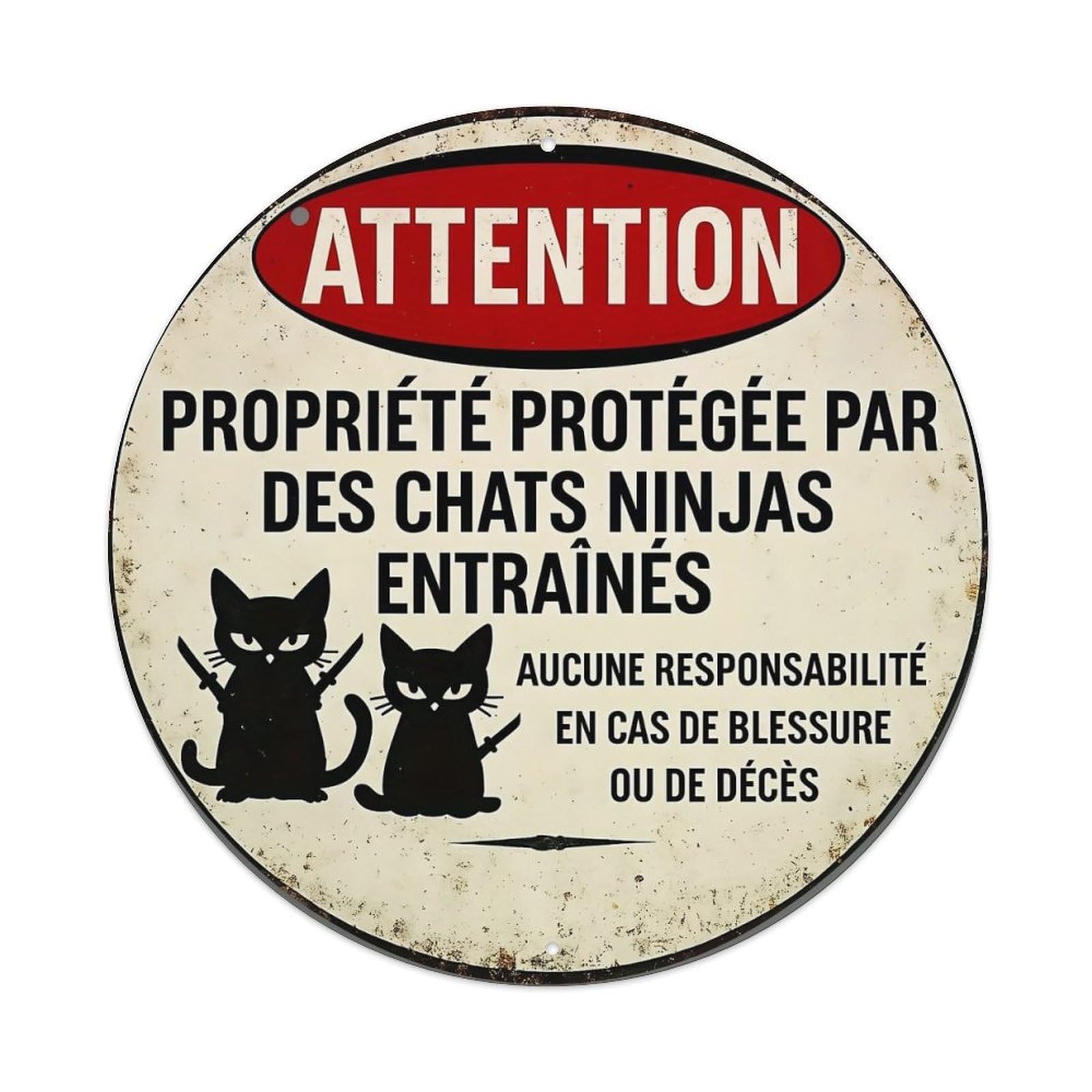 Attention Chats Ninjas Apprentices Property Round Tin Sign Vintage Metal Sign Home Bar Garden Indoor & Outdoor Wall Decor Retro Metal Poster 8x8 Inch