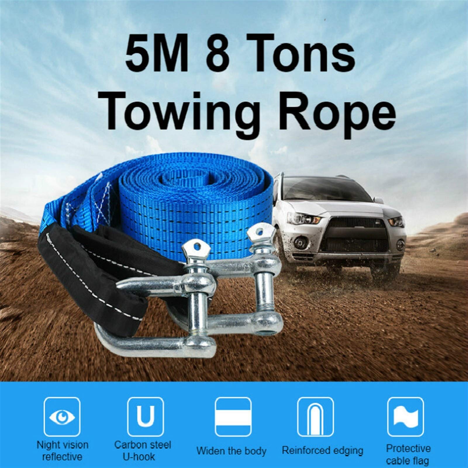 5 M 8 Ton Kabel Liny Holowniczy Liny Z UP Szekla Wysoka wytrzymałość Nylon z odblaskowym światłem do samochodu ciężarówki Trailer SUV