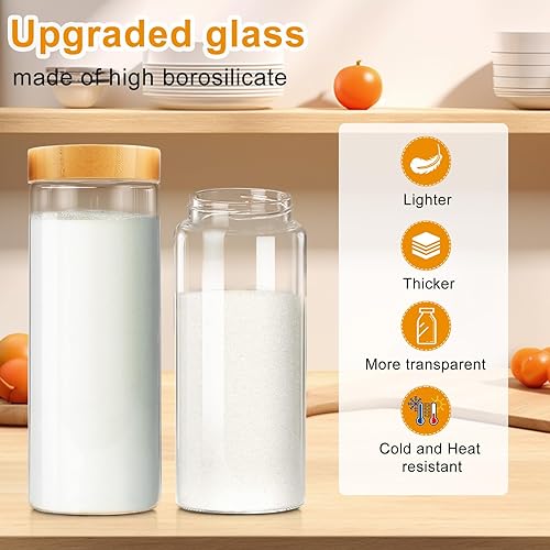 Miniatura 4 de AISIPRIN Tarros de vidrio herméticos con tapas de bambú atornilladas, 3 recipientes de vidrio de cocina de 80 onzas para encimera y despensa,