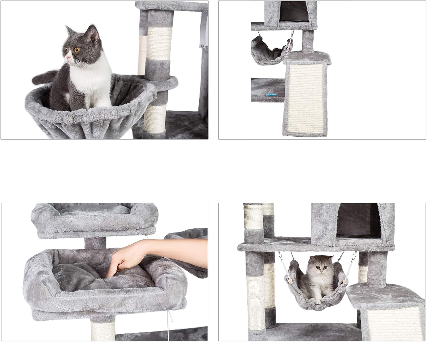 Hey-brother Multi-Level Cat Tree, Large Cat Tower with Bigger Hammock, 3 Cozy Perches, Scratching Posts, Stable for Kitten/Gig Cat Light Gray MPJ0026W : Pet Supplies