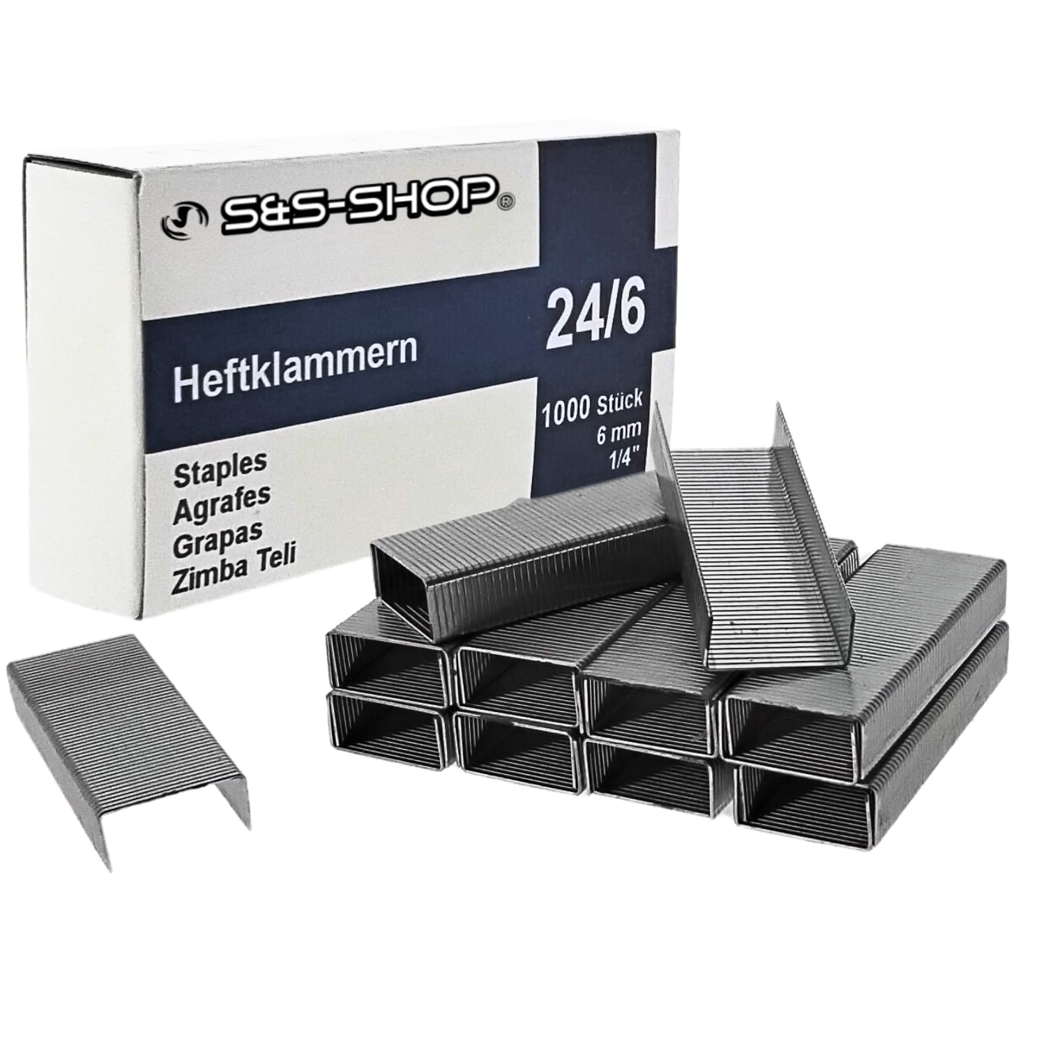 S&S-Shop Lot de 1000 Agrafes 24/6 Extra Résistantes pour Agrafeuse de Bureau, Agrafes Standard, Aiguilles Galvanisées, Fournitur