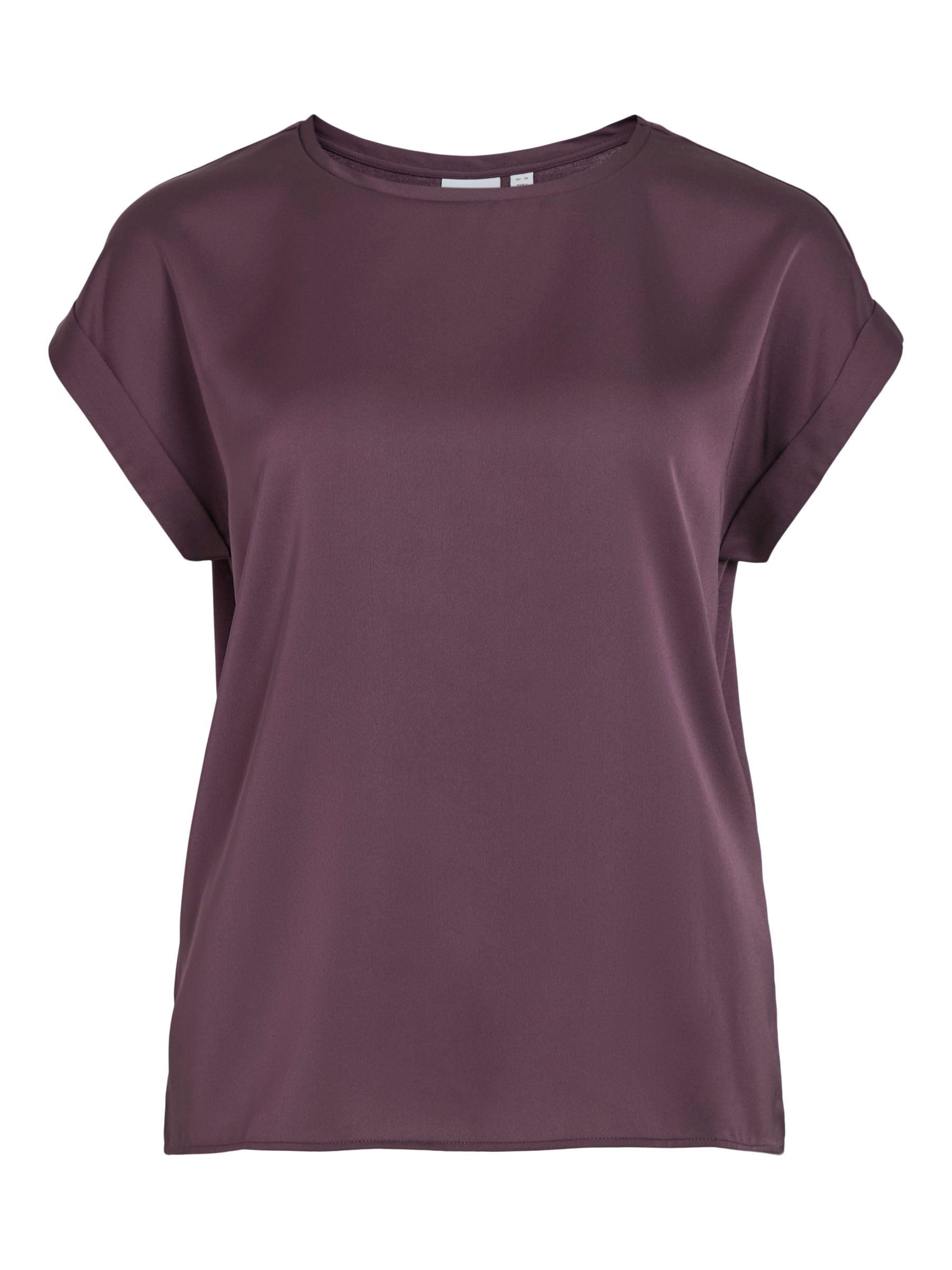 Vila Women's Viellette S/S Satin Top-Noos Variety, Falcon, 16 Brown