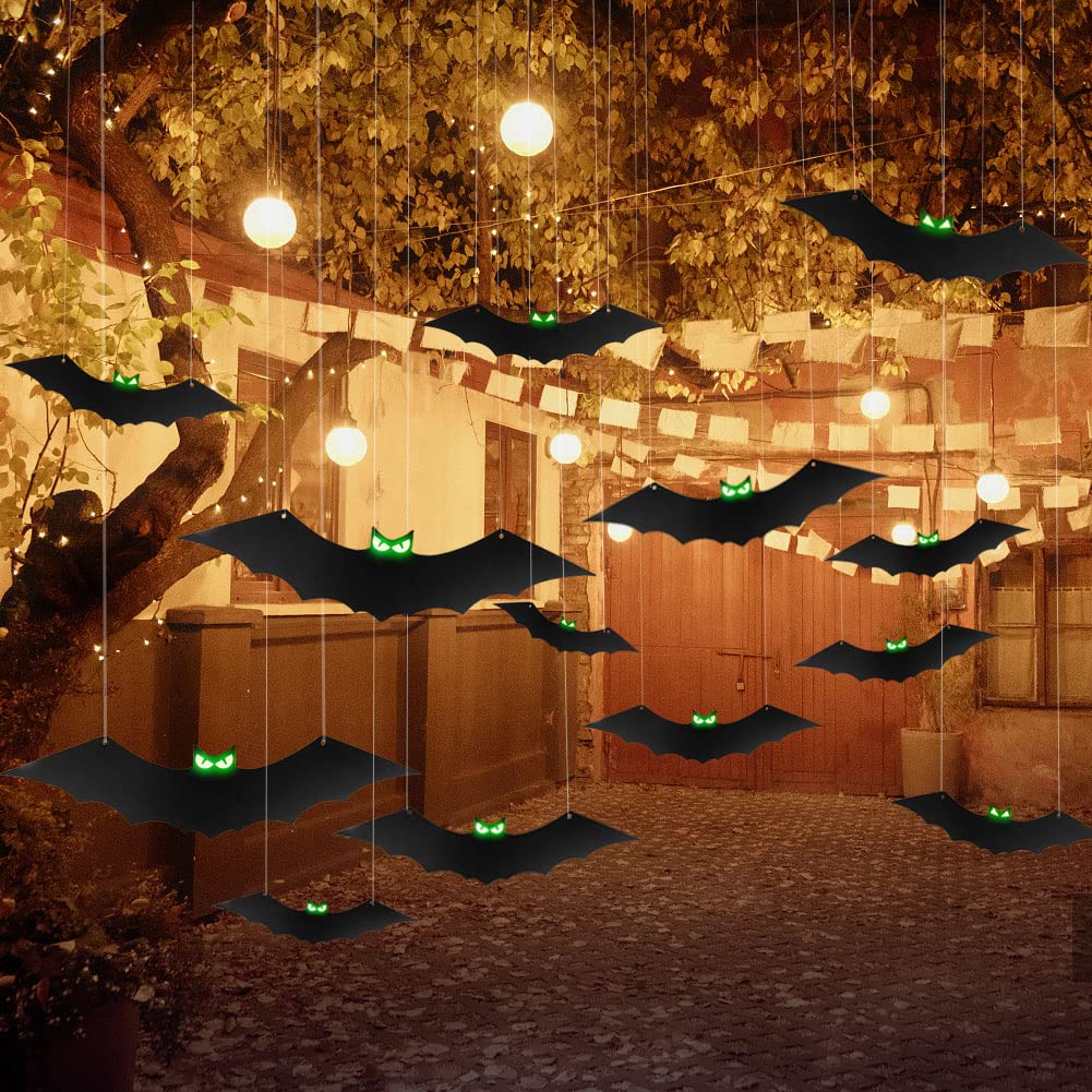 15 Pcs Hanging Bats Halloween Decoration Outdoor, Large Scary Fake Black Hanging Flying Bat Spooky Decor For Halloween Yard Sign Outside Indoor Party Supplies Wall Decals (3 Sizes - View #12