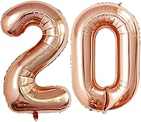 Vista 414 de GOER Globos con el número 80 para decoraciones de fiesta de cumpleaños número 80, globos de helio de aluminio jumbo de 42 pulgadas para 80 Oro rosa