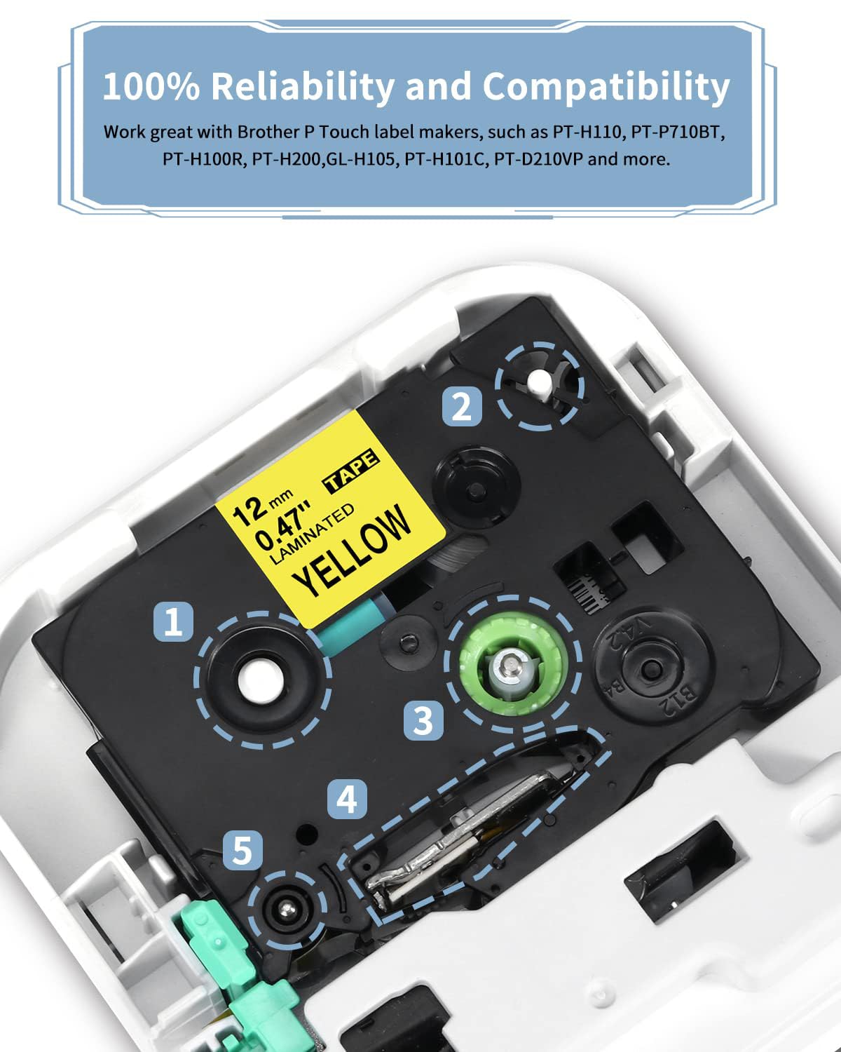 Doruimi Compatible with Brother P Touch Black on Yellow TZe-631 Laminated 12mm 0.47 inch TZe TZ Label Tape - Image 2