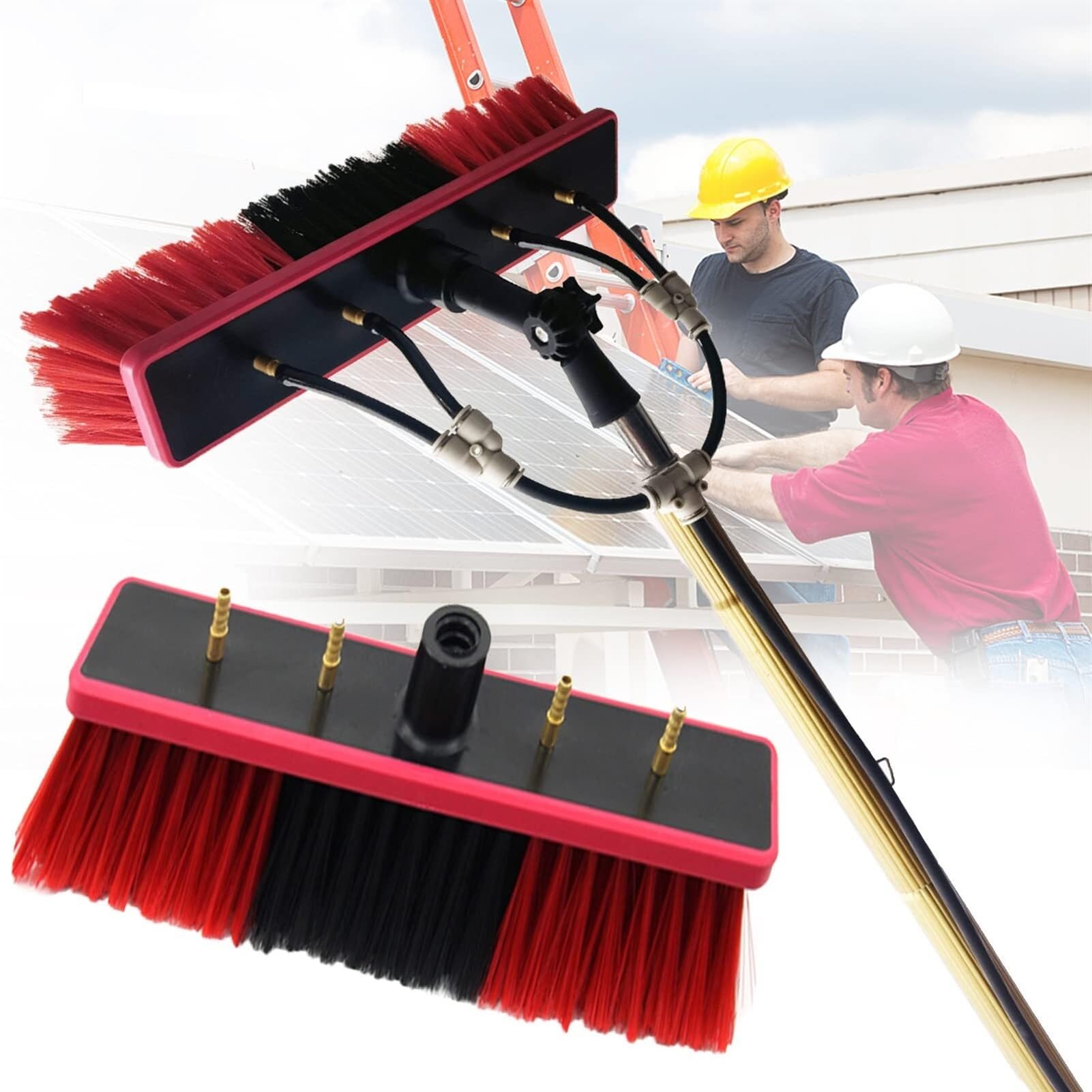 Perche à eau et brosse télescopique pour toitures de vérandas
