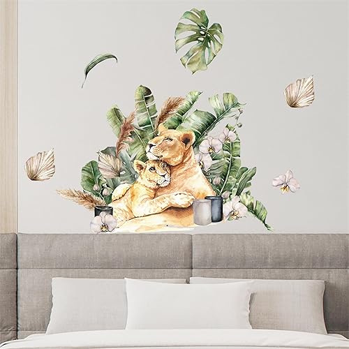 Miniatura 2 de Calcomanías de pared con texto en inglés A Couple of Leopards in Love, sacinora Male and Female Leopards Palm-Leaf, calcomanías de pared de animales