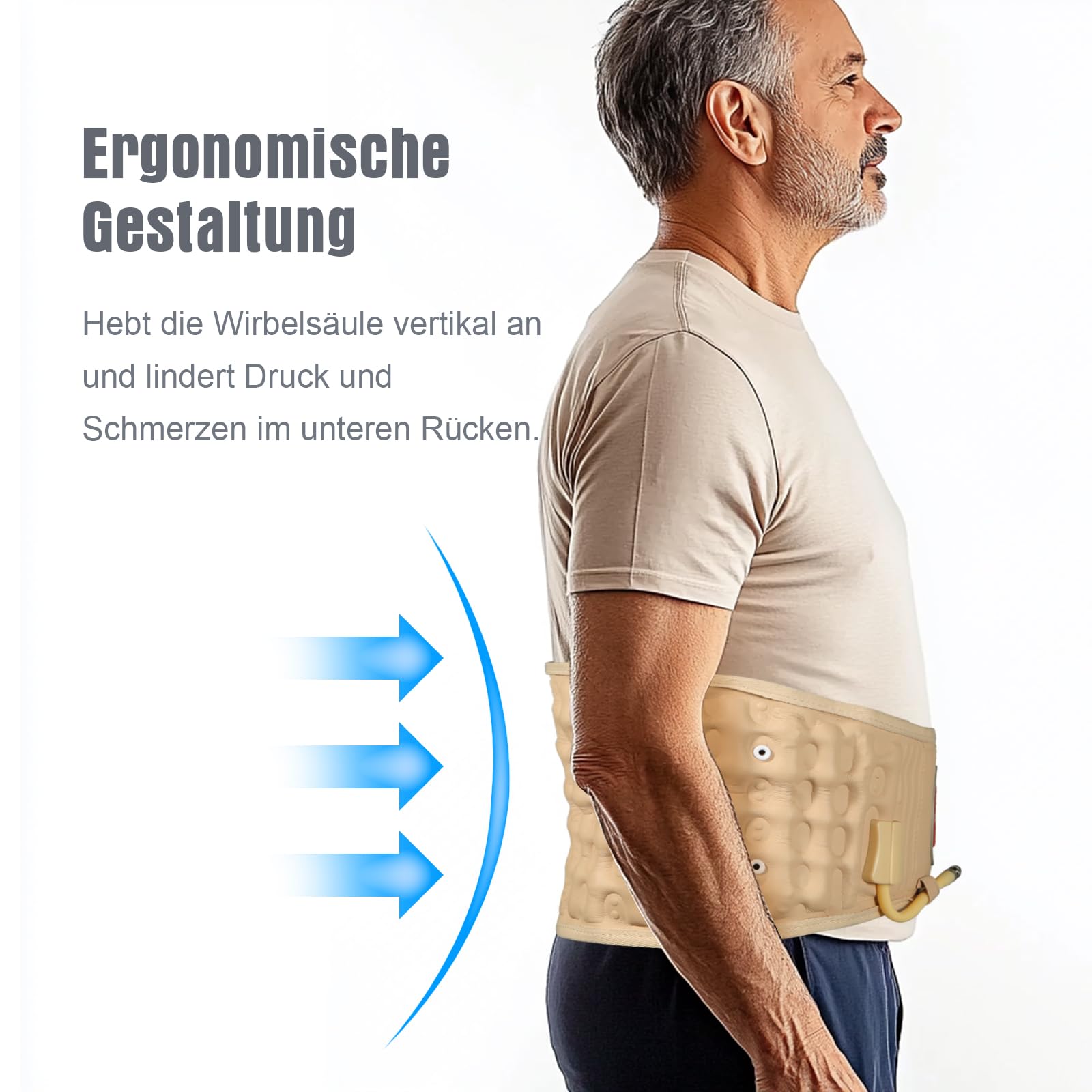 Dekompressions Rückengürtel, Rückenstützgürtel für Männer und Frauen, bei Rückenschmerzen und Nervenschmerzen, Rückenbandage und Rückentraktionsgerät für Taillenumfänge von 74-124cm, Beige