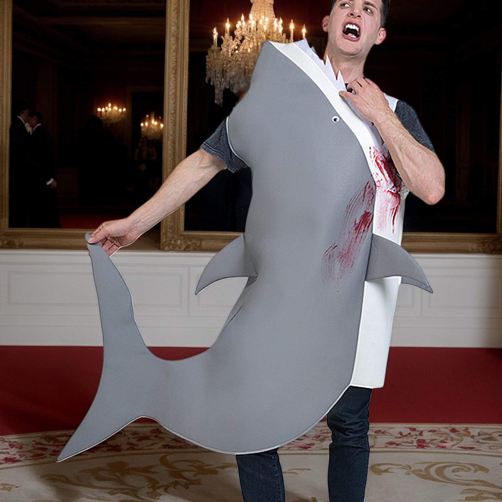 Strój Rekina Śmieszny Strój Na Halloween I Cosplay | Szalone Przebieranki Regulowane Akcesoria Na Urodziny Zabawę