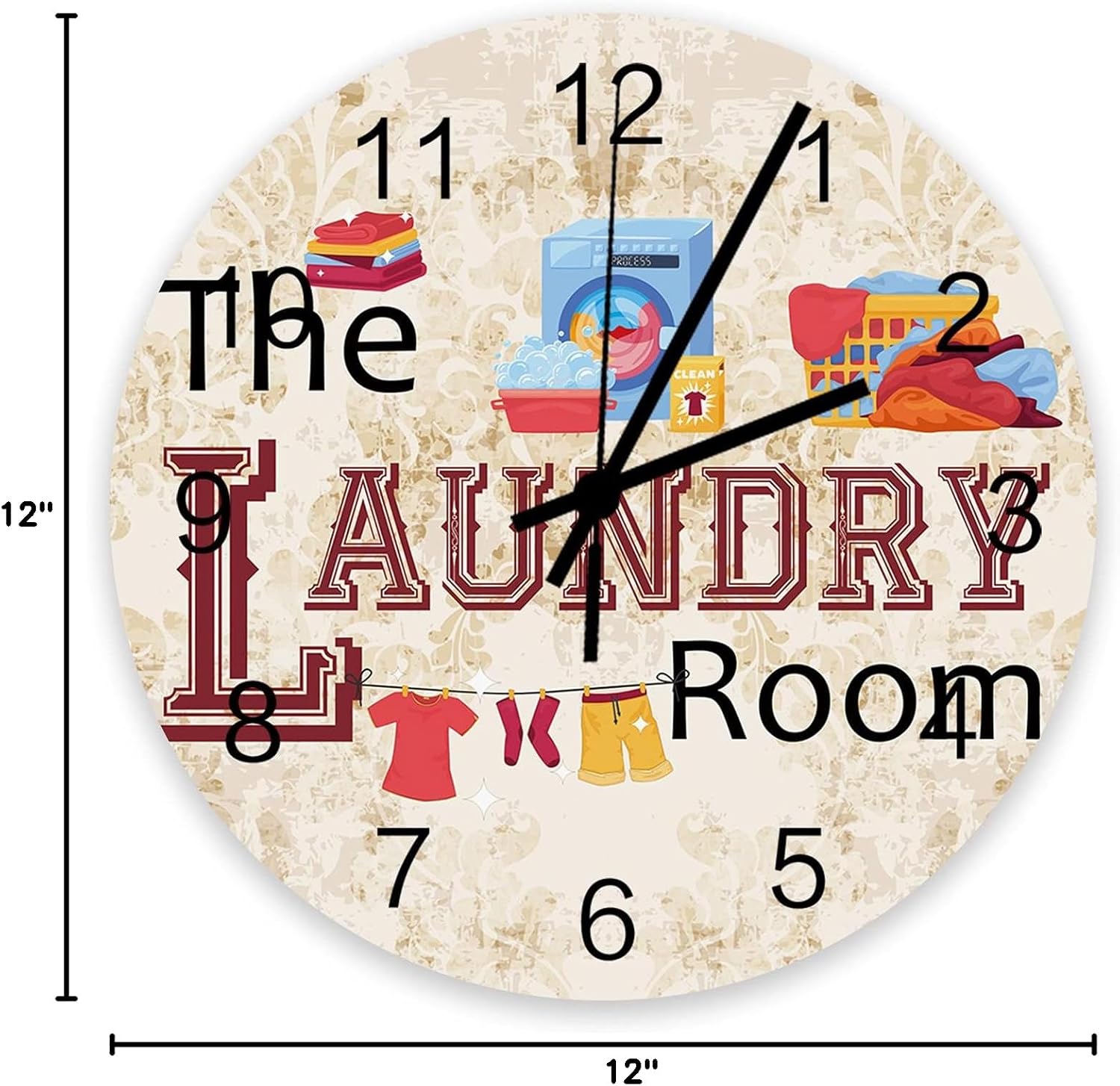 Teamery Wall Clock Silent Non Ticking 12 Inch Quality Quartz Battery Operated Easy to Read Home/Office/Classroom/School/Bedroom Round Clock, Funny The Laundry Room Themed