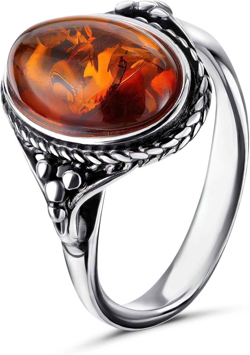 Amber Gemstone Ring, Sterling Silver and Oval Baltic Honey Amber Ring