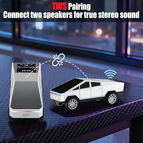 Miniatura 5 de Altavoz de reproducción Bluetooth de camión futurista con pantalla LED, audio portátil de estilo futuro con enlace TWS, radio FM, iluminación LED y