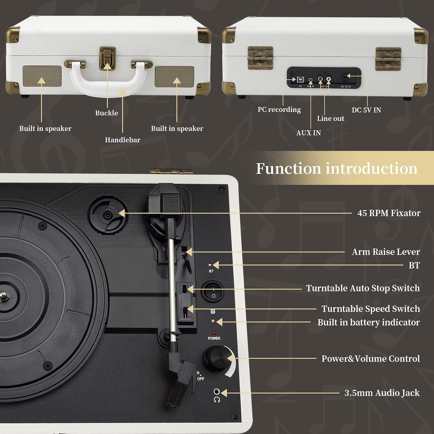 Detailed diagram of JORLAI T316 Record Player controls