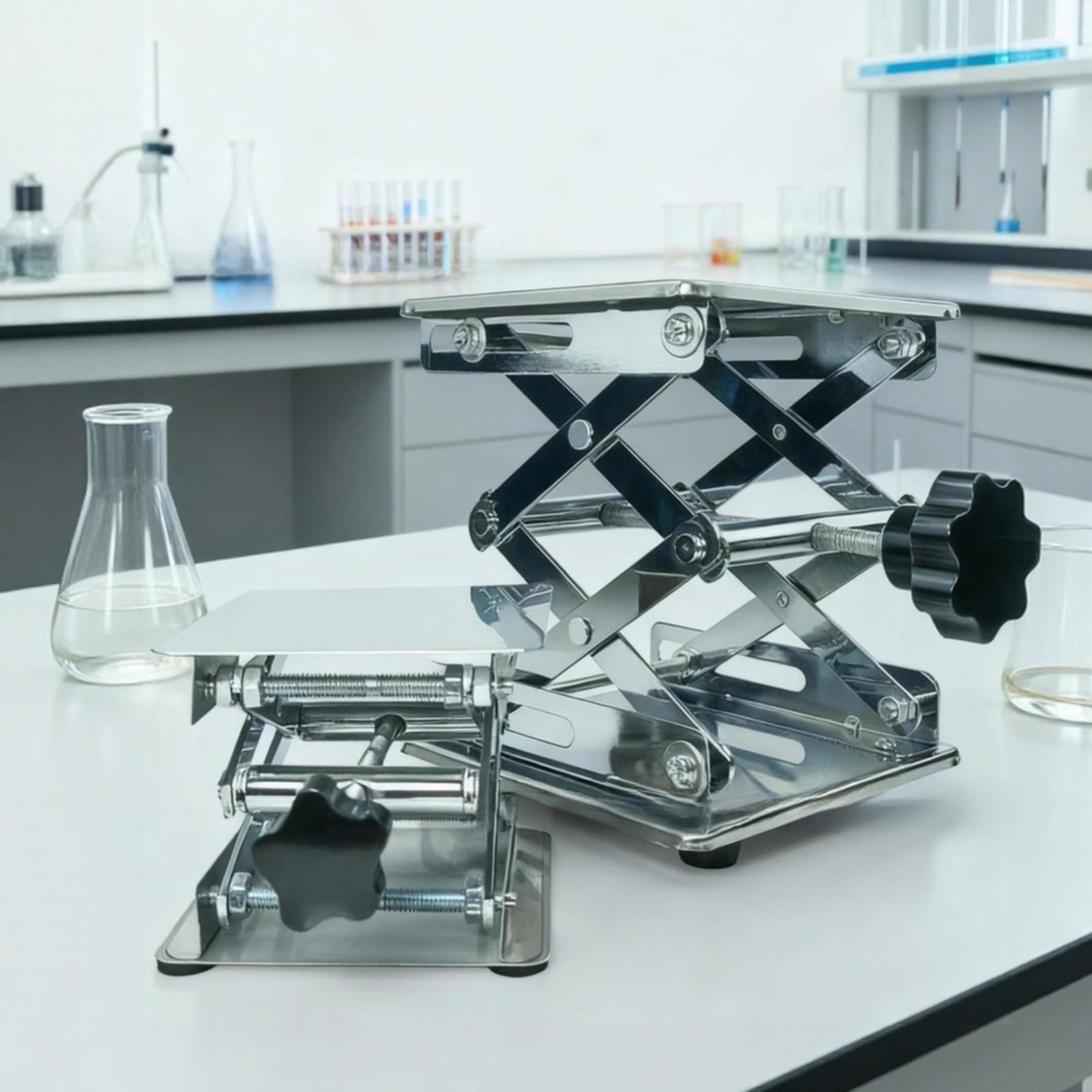 Plataforma de elevación de laboratorio de acero inoxidable, altura ajustable para construcción robusta, placa gruesa para equipos de laboratorio, herramientas, investigación, taller, negro, 10 x 10 x