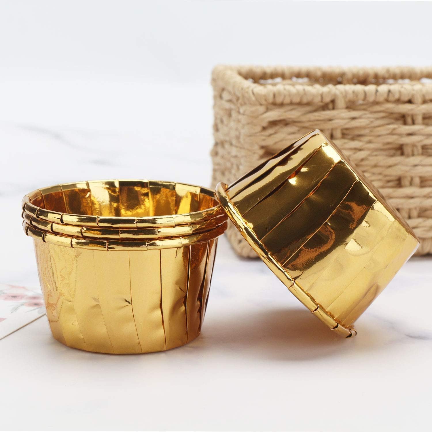 Cupcake Cups, 3.5 Oz 100 pcs Disposable Foil Muffin Liners, Gold Baking Cups, Ramekin Aluminum Cupcake Tip Pan Ramekin Holders, Little Baking Cups (100, Gold)