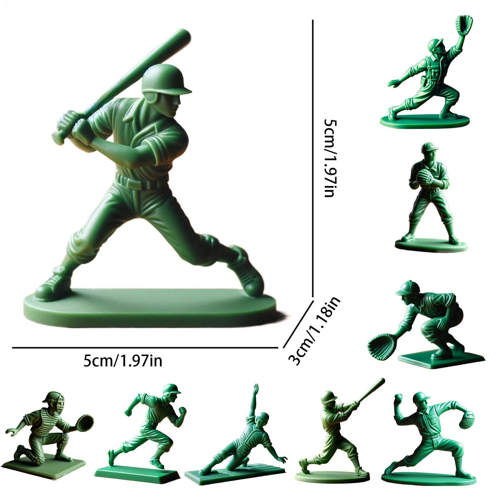 Figurines de baseball classiques, figurine de joueur de baseball vert | Catcher de lanceur de baseball 9x 3D Printing 2 pouces Statue - Collection des amoureux du sport Décoration de table pour la fam
