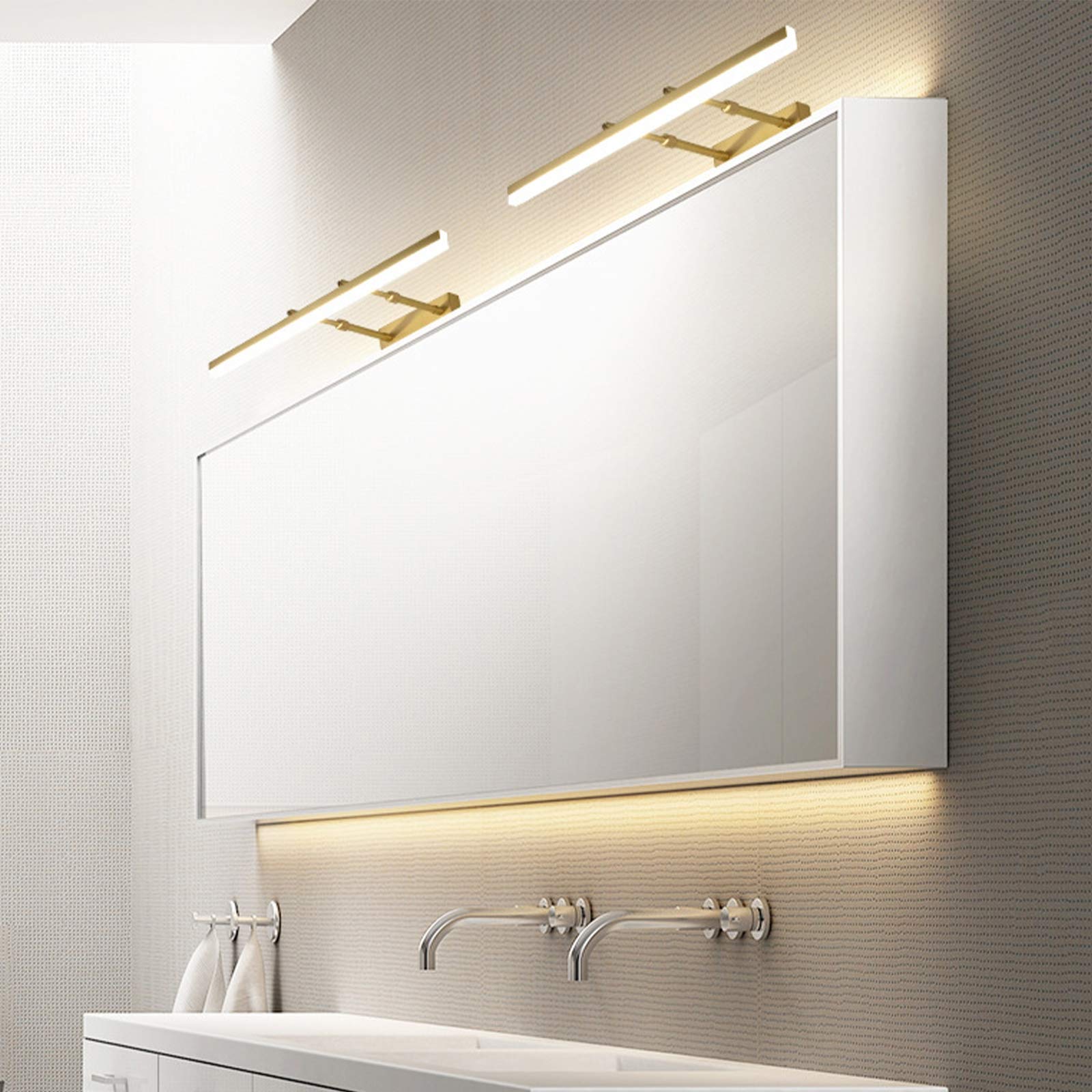 Applique Murale Moderne en Laiton doré pour Miroir de Salle de Bain avec Appliques murales étanches, Angle réglable et éclairage d'armoire 4000K pour Coiffeuse 73CM 16W
