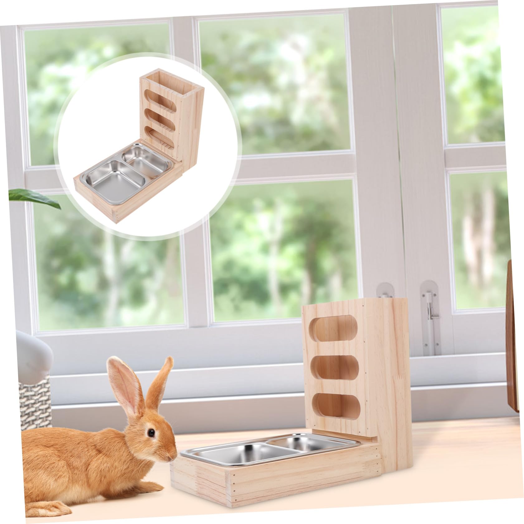 Kaninchenfutternapf 2-in-1 mit Flachem Boden und Edelstahl