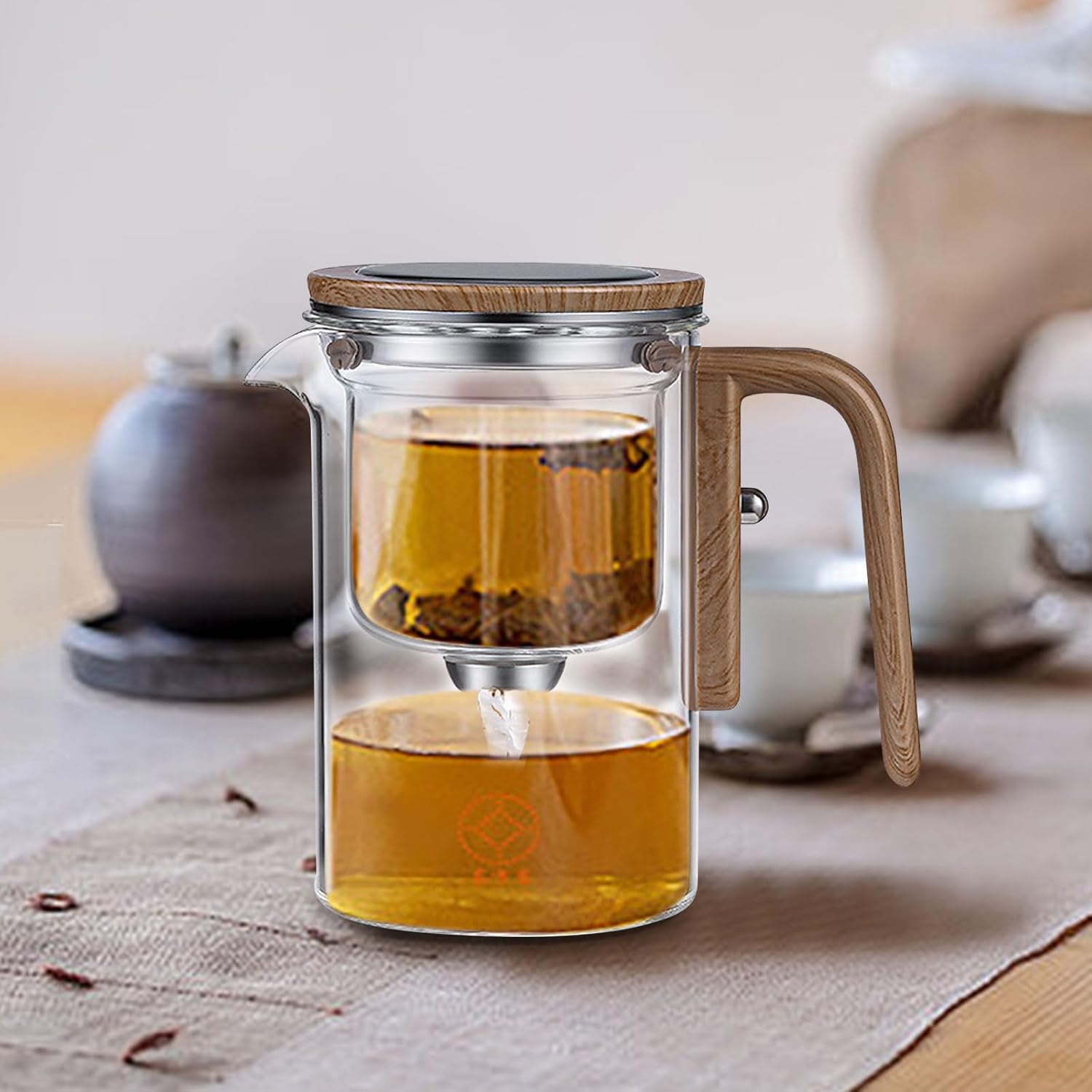 Enchanti Tea Pot, Enchantipot Magic Tea Pot, Witchcraft Teapot, Water Separation Glass Teapot with Wooden Handle, Magic Teapot with Infuser, Press Control Glass Teapot For Loose Tea (720ml)
