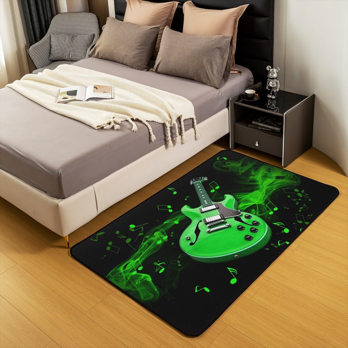 Tappeto decorativo con chitarra elettrica 3D, per bambini, adolescenti e adulti, 150 x 200 cm, per bambini e ragazzi, a tema musica hip hop, decorazione per soggiorno, antiscivolo, per comodino,